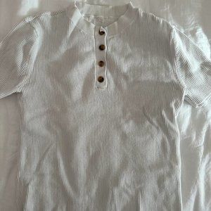 Button Front Knit White Tee
